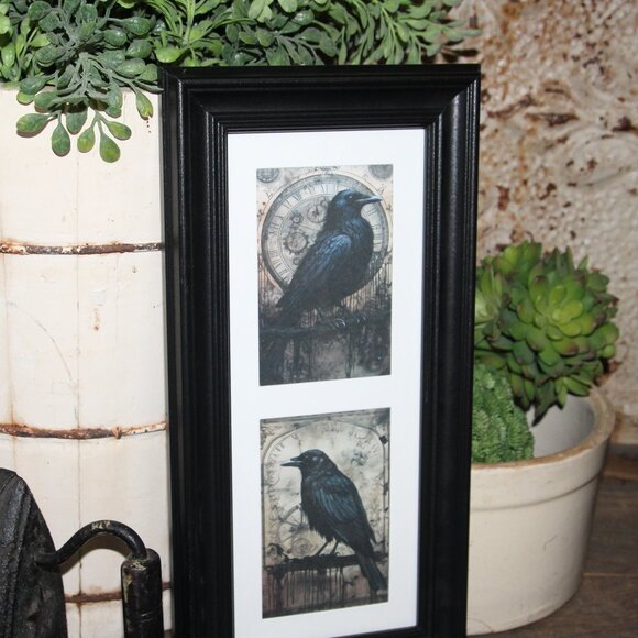 NEW Framed Black Bird Raven Crow Gothic Farmhouse Wall Decor Picture - Picture 2 of 6